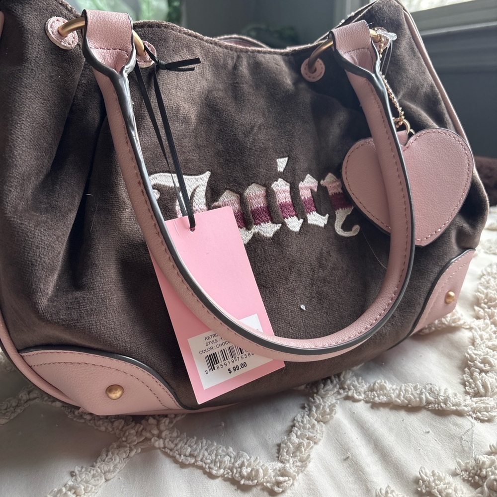 Juicy Couture Velour Shoulder Bag Brown Pink Y2K Tote NWT